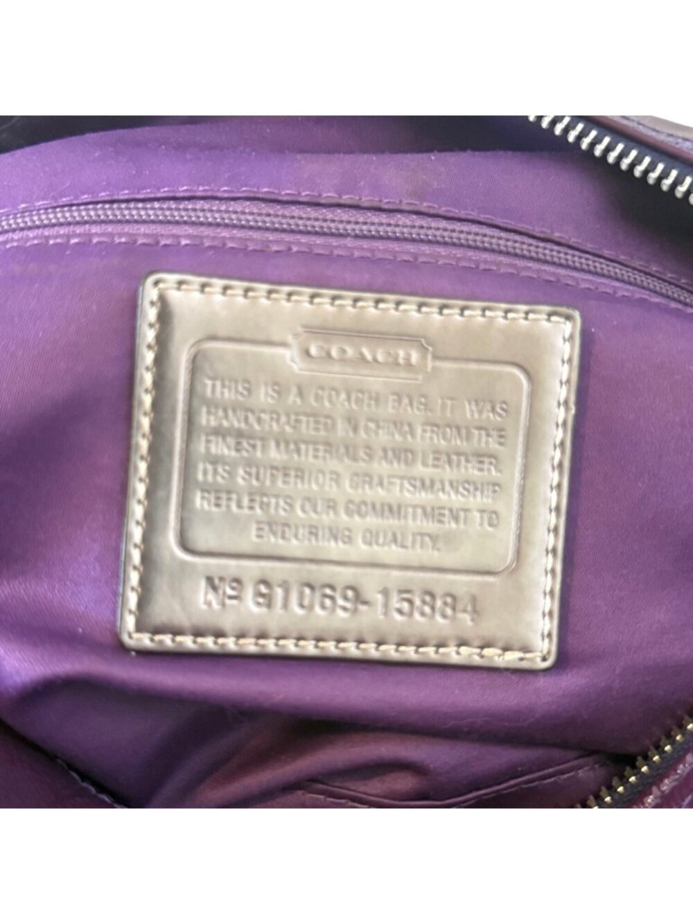 Coach Poppy Purple Tartan Plaid Limited Ed Bag W Purple Patent Leather No 15884 - Picture 3 of 11